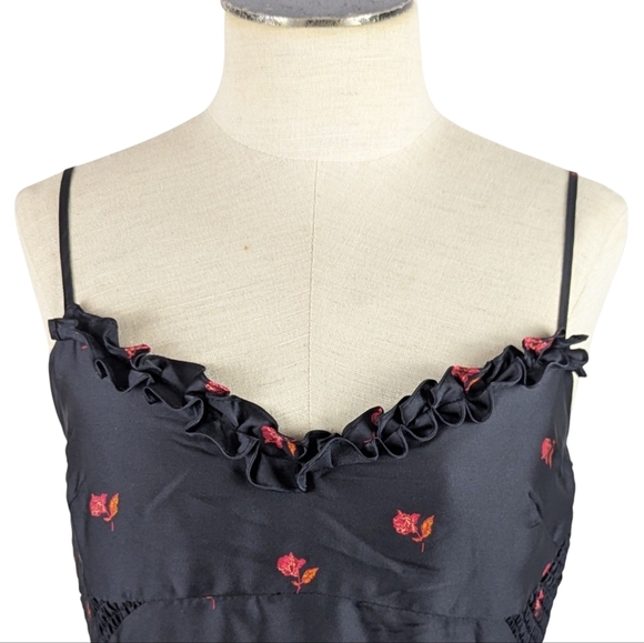 Free People On My Own Maxi Dress Sleeveless Floral Print Satin Black Combo M NWT - Picture 5 of 14